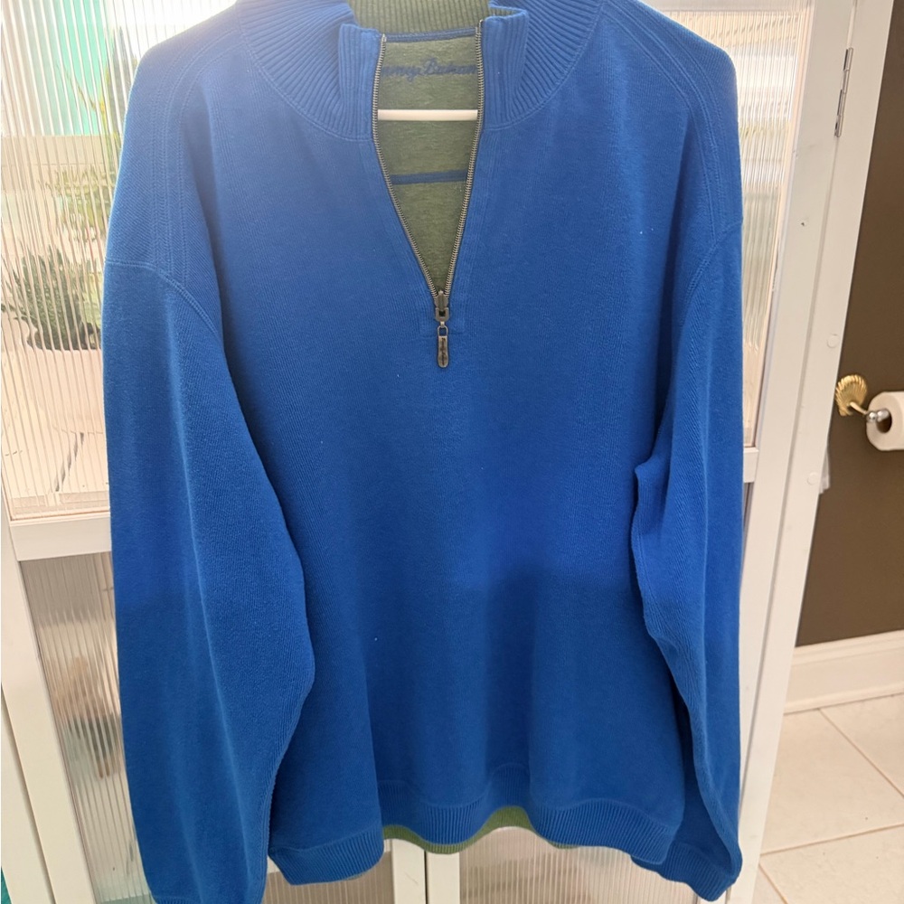 Tommy Bahama Royal Blue Quarter-Zip Sweater with grey Trim